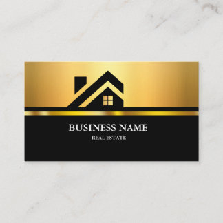 Modernes Immobilien-Haus-Logo Schwarz & Gold Visitenkarte
