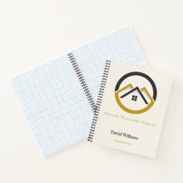 Modernes Immobilien-Weiß- und Gold-Kundenlogo  Notizbuch