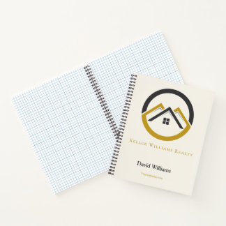 Modernes Immobilien-Weiß- und Gold-Kundenlogo  Notizbuch