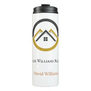 Modernes Immobilien Weiß- und Gold-Logo Thermosbecher