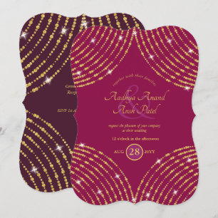 Modernes Indisches Hochzeitrosa Cerise Lila Gold Einladung