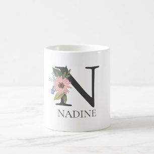 Modernes, individualisierbares Mit Monogramm Blume Kaffeetasse