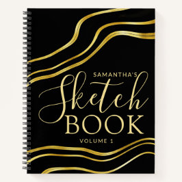 Modernes Individuelle Name Black Gold Sketchbook Notizbuch