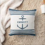 Modernes Individuelle Name Blue Anchor Nautical Ki Kissen<br><div class="desc">Segle in Süße! Genießen Sie das moderne blaue Ankerkissen, personalisiert mit einem individuelle Name. Ideal für das nautische Kinderzimmer-Ambiente! ⚓ #NauticalDecor #PersonalizedPillow</div>