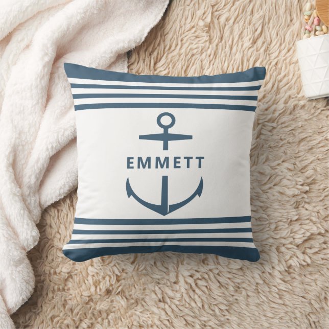 Modernes Individuelle Name Blue Anchor Nautical Ki Kissen (Decke)