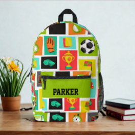 Modernes Individuelle Name Fußball-Muster Schwarz Bedruckter Rucksack