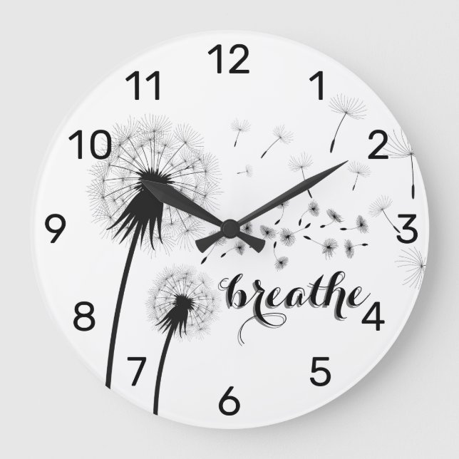 Modernes inspirierendes Zitat BREATHE Kronleuchter Große Wanduhr (Vorderseite)
