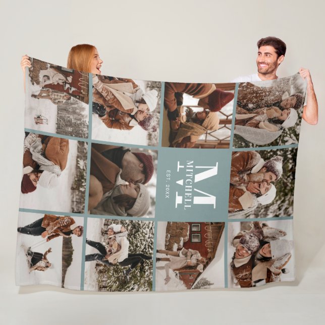 Modernes Instagramm Foto Collage Sage Green Monogr Fleecedecke (Beispiel)