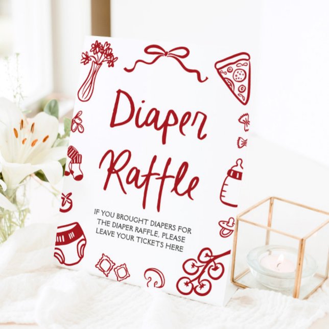 Modernes italienisches Ciao Baby Duschkabine Winde Sockelschild (Watercolor Modern Italian Ciao Baby Pizza Baby Shower Diaper Raffle Sign)