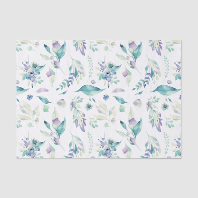 Modernes Jadegrün-Lavendel-Aquarell mit Blumen Seidenpapier (Vorderseite)
