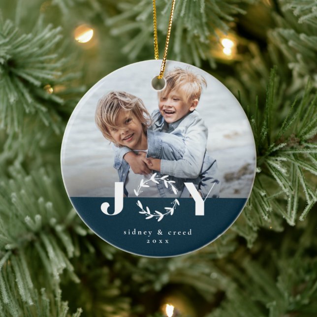 Modernes Joghreath Foto Weihnachten Keramik Ornament (Baum)