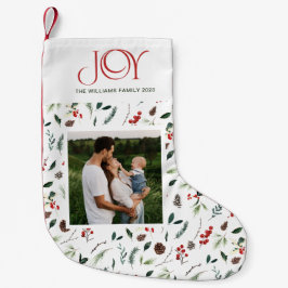 Modernes Joy Red Berry Botanisches Foto Weihnachte Kleiner Weihnachtsstrumpf