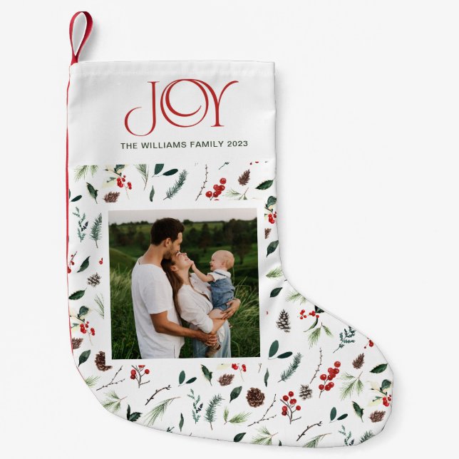 Modernes Joy Red Berry Botanisches Foto Weihnachte Kleiner Weihnachtsstrumpf (Vorderseite)