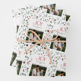 Modernes Joy Red Berry Botanisches Weihnachtsfest  Geschenkpapier Set