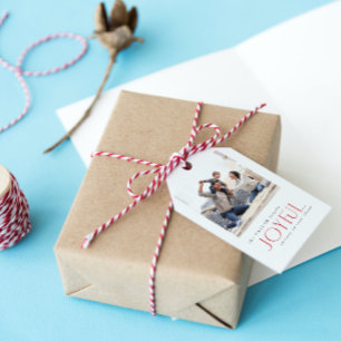 Modernes Joyful Typografy Red Christmas Foto Geschenkanhänger