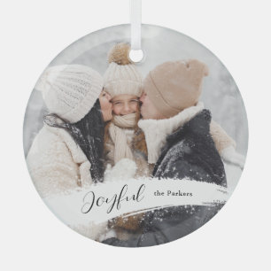 Modernes Joystick mit Snowy Brushstroke-Foto Ornament Aus Glas