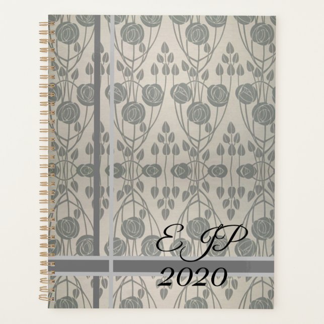 Modernes Jugendstil-Design in Grays, Mit Monogramm Planer (Vorderseite)
