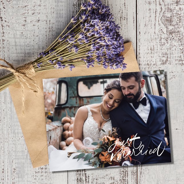 Modernes Just Married Foto Hochzeit Vielen Dank Postkarte (Modern Just Married Photo Wedding Thank You Postcard)