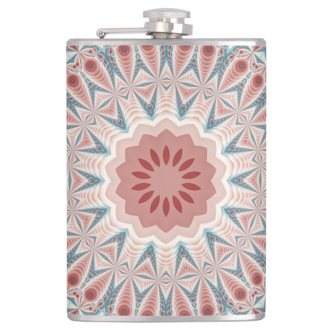 Modernes Kaleidoskop Mandala Fraktal Kunst Flachmann (Vorderseite)
