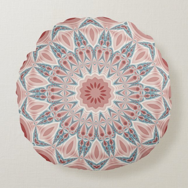 Modernes Kaleidoskop Mandala Fraktal Kunst Rundes Kissen (Vorderseite)
