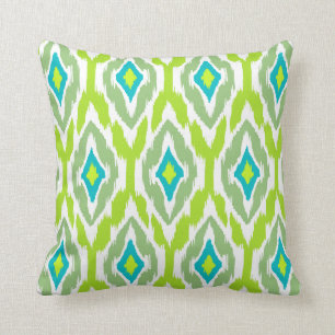 Modernes Kalkgrün aquamarin Ikat Tribal Muster 1a Kissen