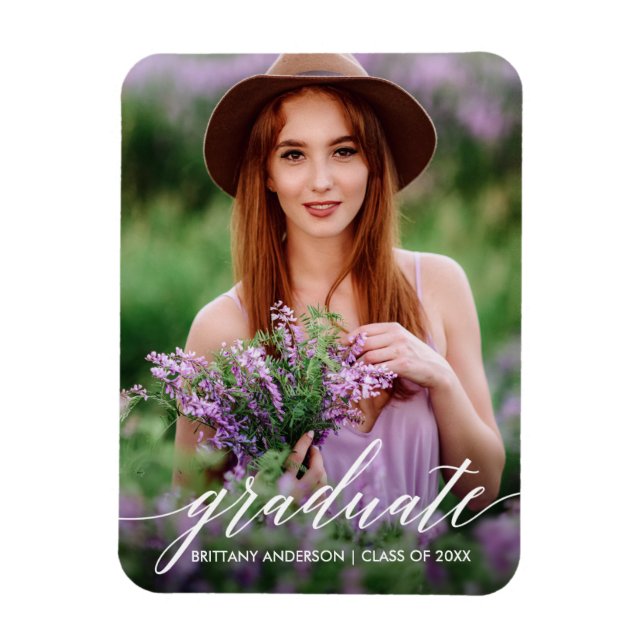 Modernes Kalligrafie-Abschluss-Foto Magnet (Vertikal)