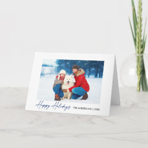 Modernes Kalligrafie Blue Ink Script Faltes Foto Feiertagskarte