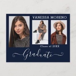 Modernes Kalligrafie Script 3 Foto Blue Abschluss Postkarte