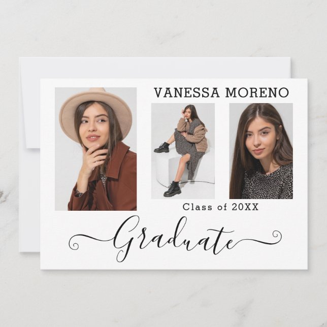 Modernes Kalligrafie Script 3 Foto Weiß Abschluss Ankündigung (Vorderseite)