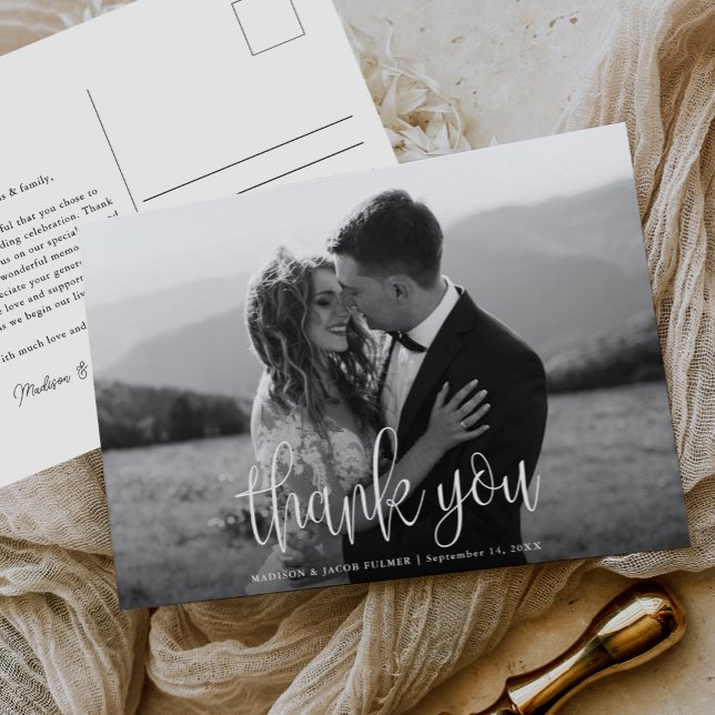 Modernes Kalligrafie-Script-Hochzeit-Foto Vielen D Postkarte (Von Creator hochgeladen)