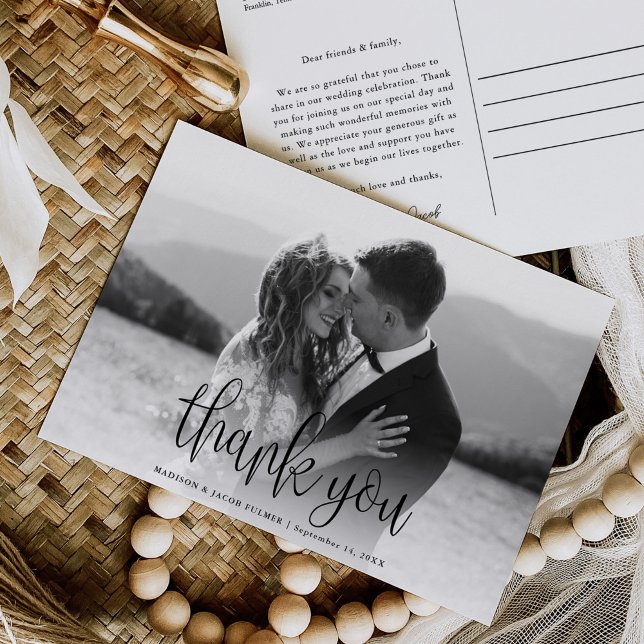 Modernes Kalligrafie-Script-Hochzeit-Foto Vielen D Postkarte (Von Creator hochgeladen)