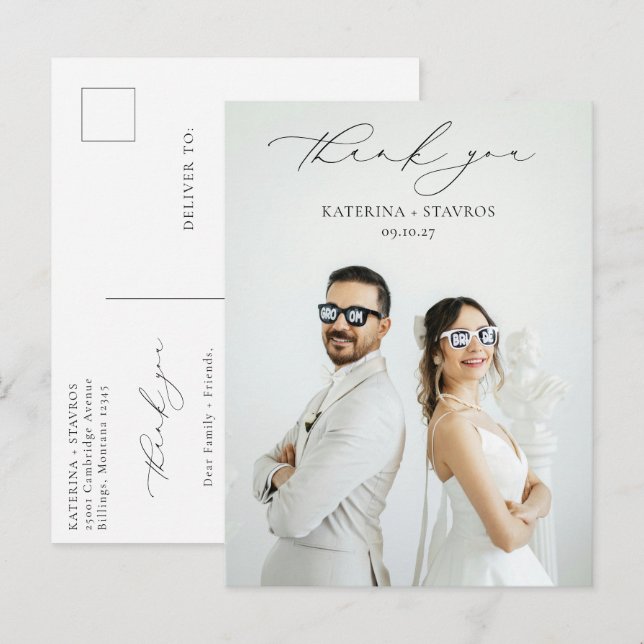 Modernes Kalligrafie-Script-Hochzeit-Foto Vielen D Postkarte (Vorne/Hinten)