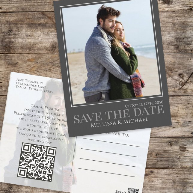 Modernes Kalligrafie-Script mit zwei Fotos Postkarte (Von Creator hochgeladen)