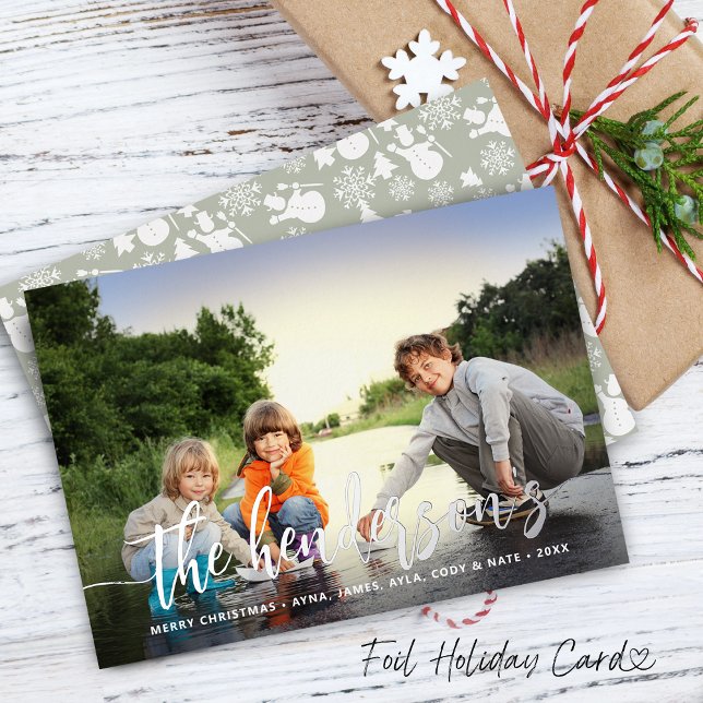 Modernes Kalligrafie-Single-Foto Folien Feiertagskarte (Modern Calligraphy Single Photo Foil Holiday Card)
