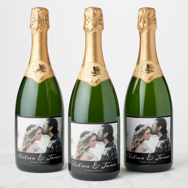 Modernes kalligrafisches Foto Black & White Weddin (Flaschen)