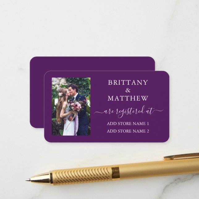 Modernes kalligrafisches Foto-Hochzeitregister Lil Begleitkarte (Vorderseite/Rückseite Beispiel)