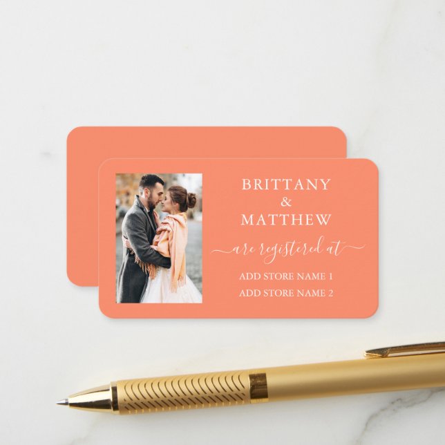 Modernes kalligrafisches Foto Wedding Registry Cor Begleitkarte (Vorderseite/Rückseite Beispiel)