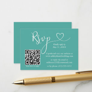 Modernes kalligrafisches Herz Hochzeit QR UAWG Aqu Begleitkarte