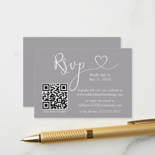 Modernes kalligrafisches Herz Hochzeit QR UAWG Gra Begleitkarte