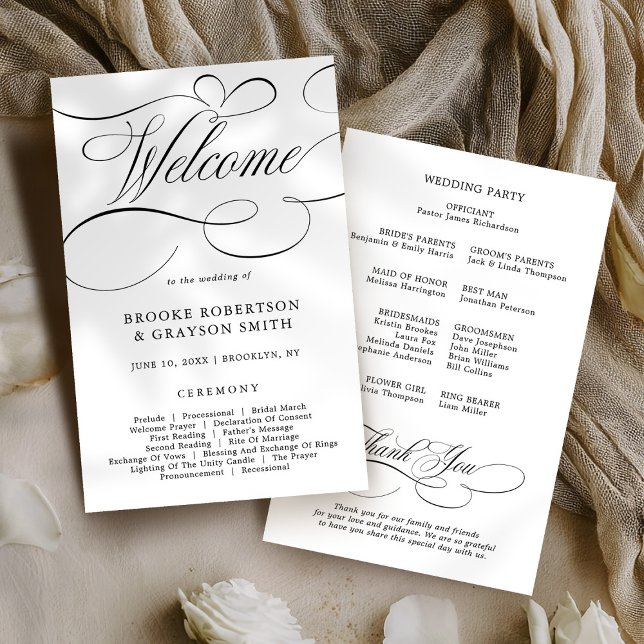 Modernes kalligrafisches Programm für zeitlose Sch (Modern calligraphy timeless Black Wedding Program )