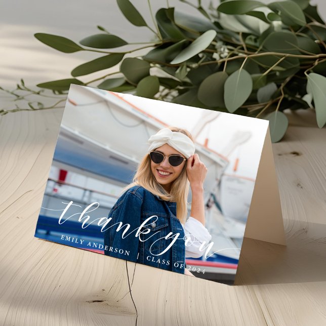 Modernes Kalligraphie Abschluss Foto Danke Karte (Von Creator hochgeladen)