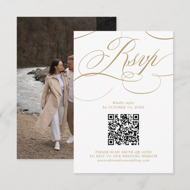 Modernes kalligraphisches Foto mit zeitlosem Gold  RSVP Karte (Vorne/Hinten)