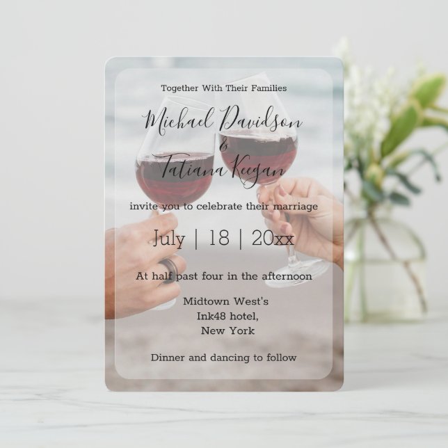 modernes kalligraphisches Hochzeitstag Foto Mitteilungskarte (Stehend Vorderseite)