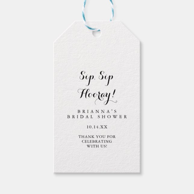 Modernes kalligraphisches Sip-Hooray-Brautparty Geschenkanhänger (Vorderseite)