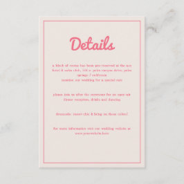 Modernes, kaltrosa Fuchsia Retro Vibes Wedding Begleitkarte