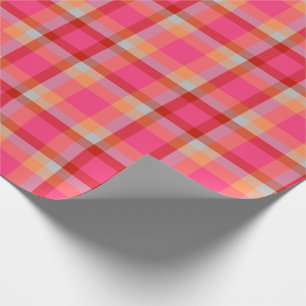 Modernes Kariert rosa Orange Geschenkpapier