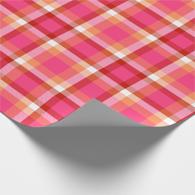 Modernes Kariert rosa Orange Geschenkpapier (Ecke)