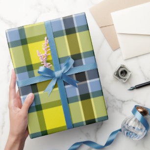 Modernes Kariertes Blaues und Gelbes Tartan-Muster Geschenkpapier