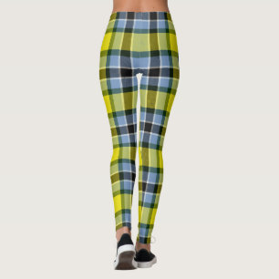 Modernes Kariertes Blaues und Gelbes Tartan-Muster Leggings