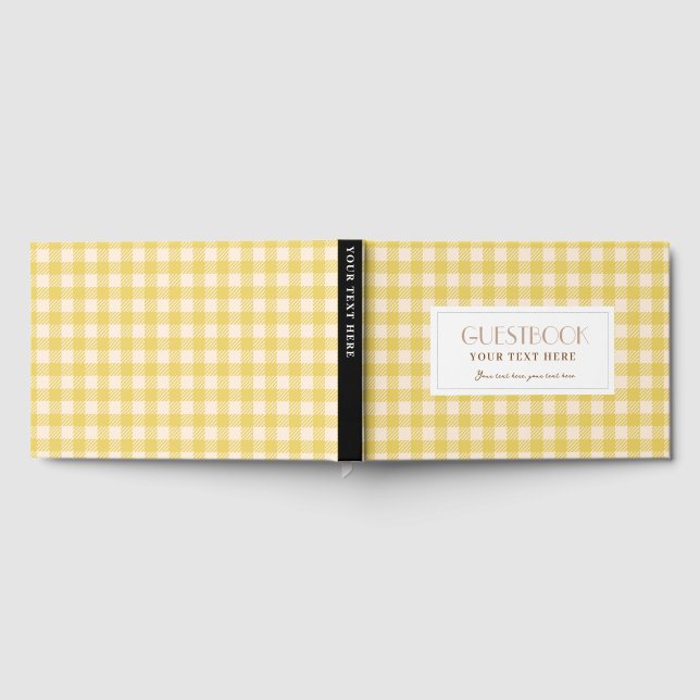 Modernes kariertes, einfaches gelbes Gingham-Party Gästebuch (Voll)